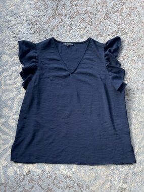 Adrianna Papell V Neckline Flutter Sleeve Top Navy XL